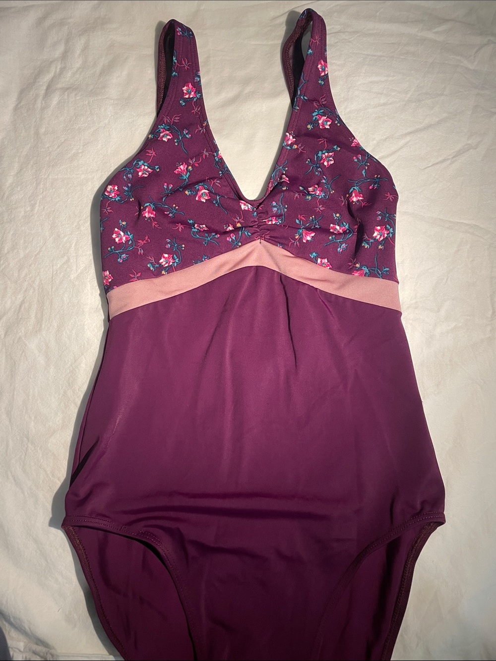 Class In Leotard - Plum/eggplant with floral pattern